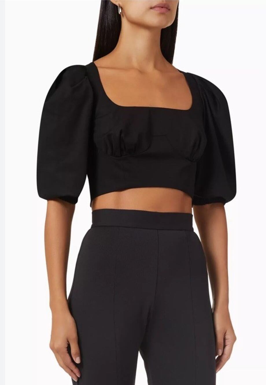 Anouki Women’s Crop puff sleeve Lace Back Top blouse size S Black CC